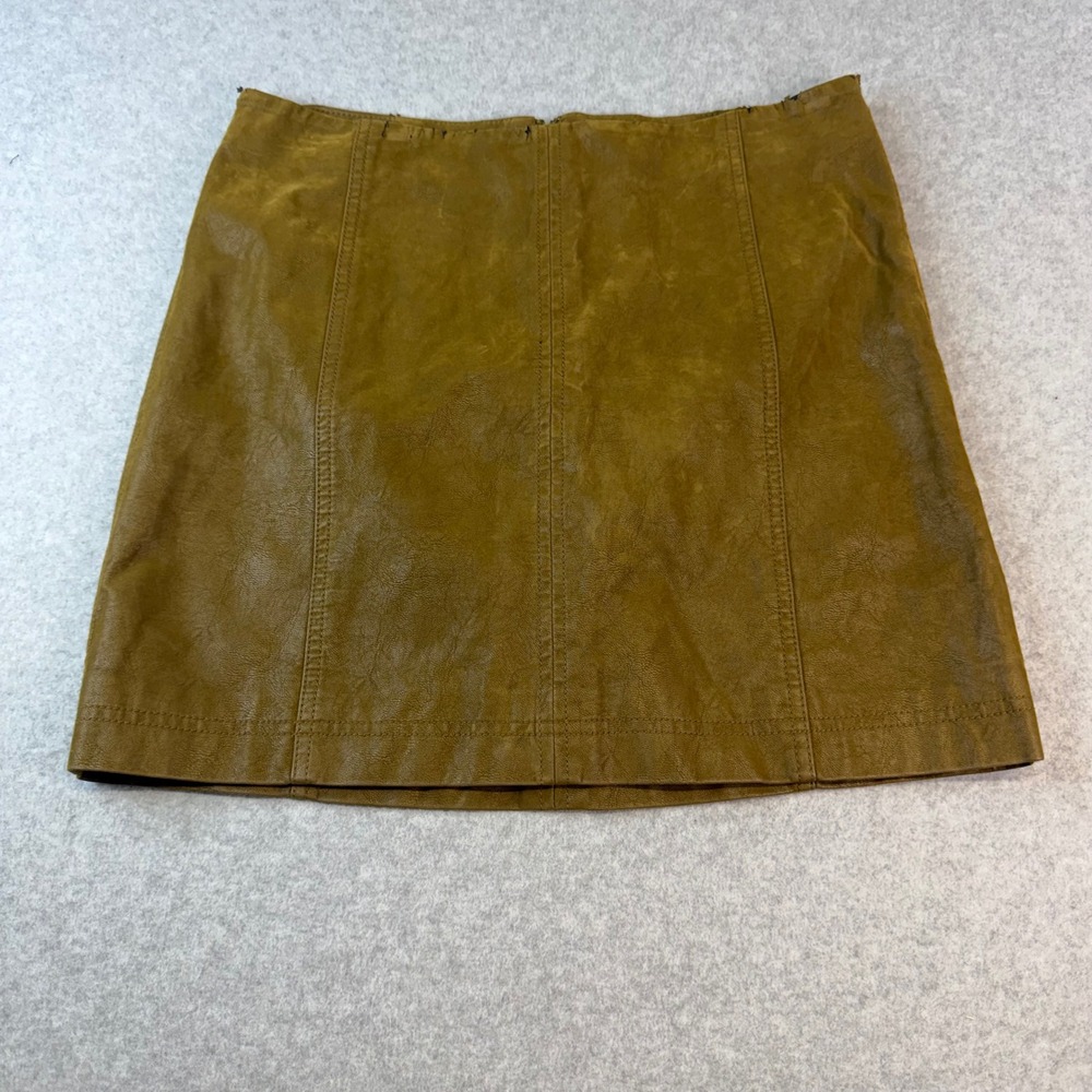 Free People Vegan Leather Mini Skirt Mustard Tan Size 10 Faux Leather A-Line
